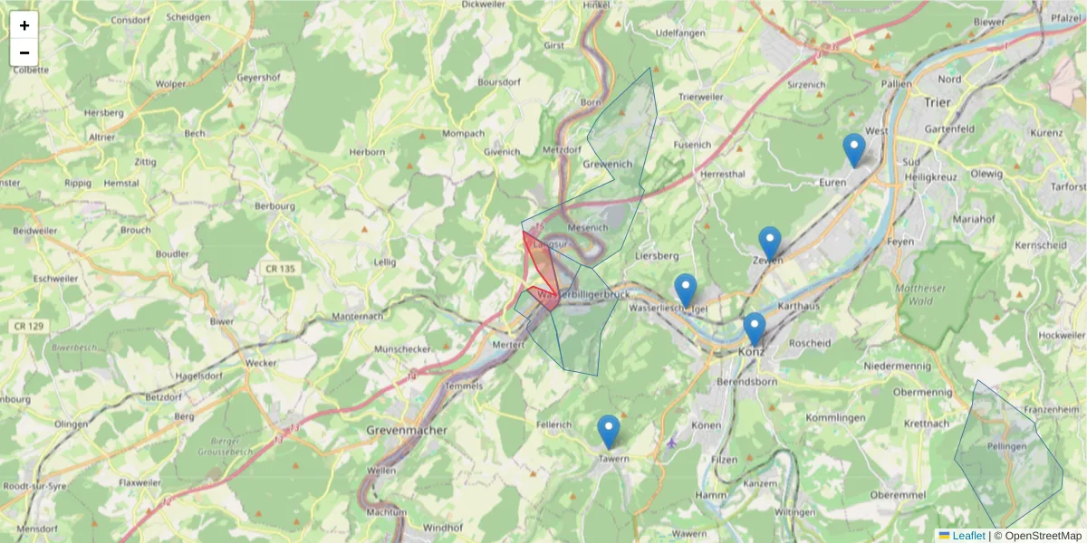 Karte des Postleitzahlen Bereichs  und der umliegenden Postleitzahlen in Deutschland