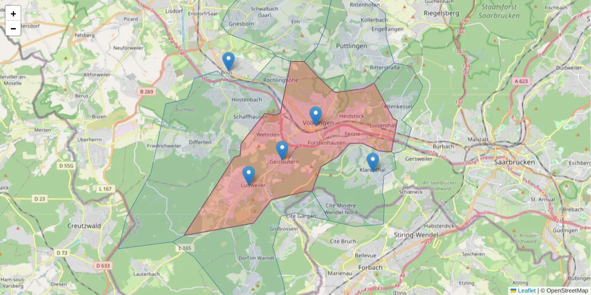 Karte des Postleitzahlen Bereichs  und der umliegenden Postleitzahlen in Deutschland