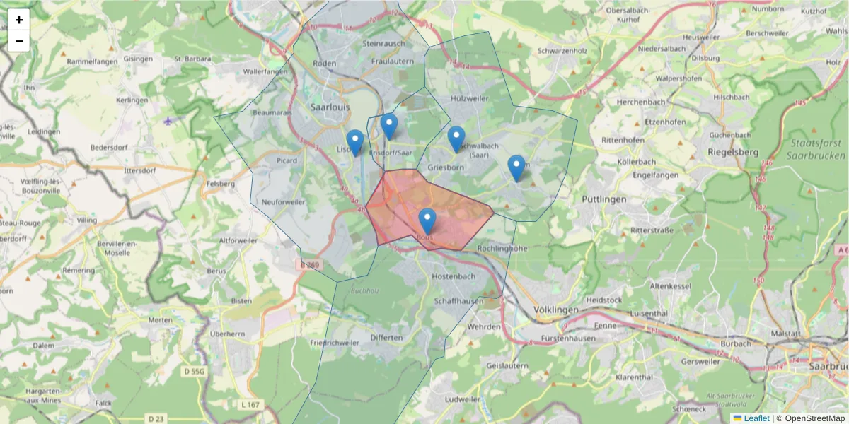 Karte des Postleitzahlen Bereichs  und der umliegenden Postleitzahlen in Deutschland