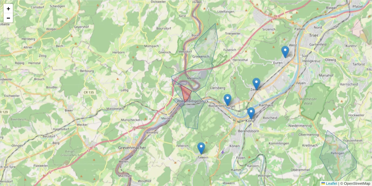 Karte des Postleitzahlen Bereichs  und der umliegenden Postleitzahlen in Deutschland