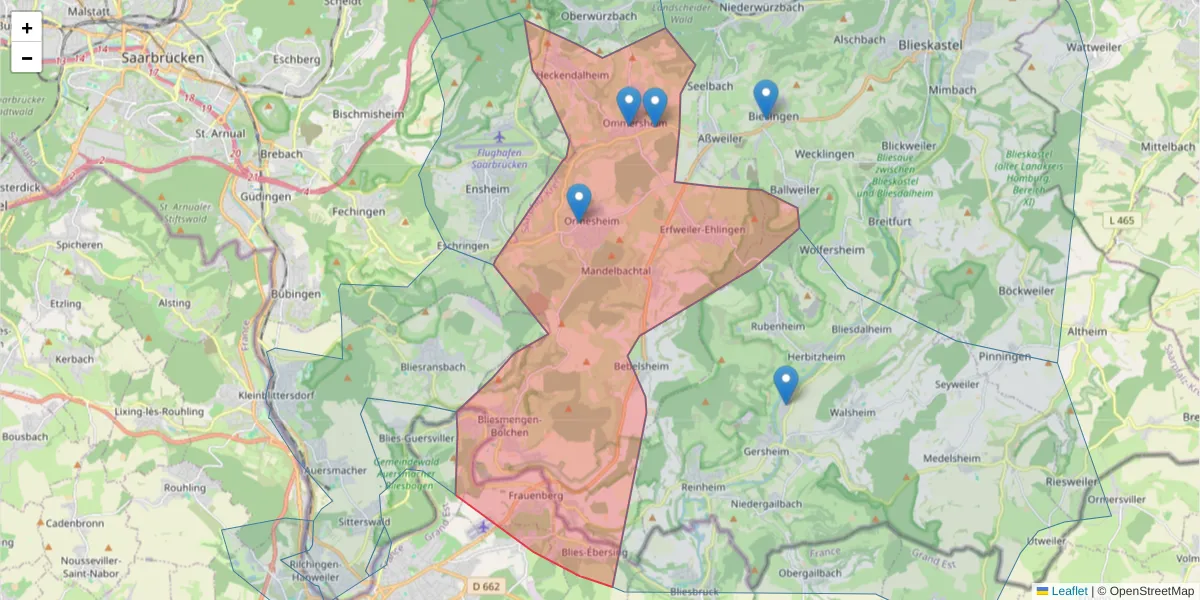 Karte des Postleitzahlen Bereichs  und der umliegenden Postleitzahlen in Deutschland