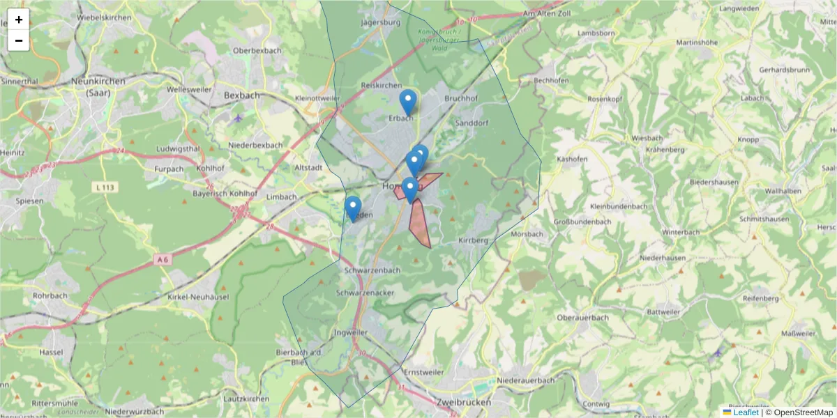 Karte des Postleitzahlen Bereichs  und der umliegenden Postleitzahlen in Deutschland