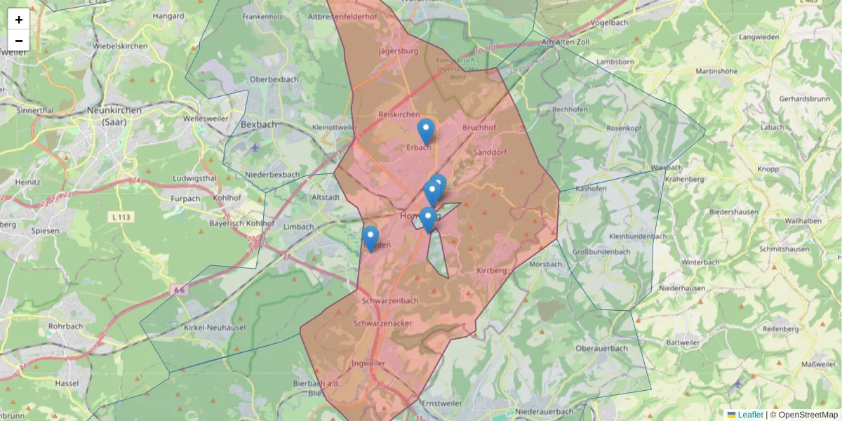 Karte des Postleitzahlen Bereichs  und der umliegenden Postleitzahlen in Deutschland