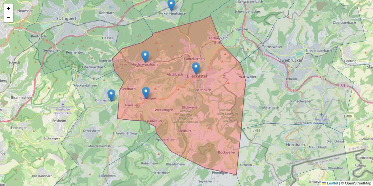 Karte des Postleitzahlen Bereichs  und der umliegenden Postleitzahlen in Deutschland