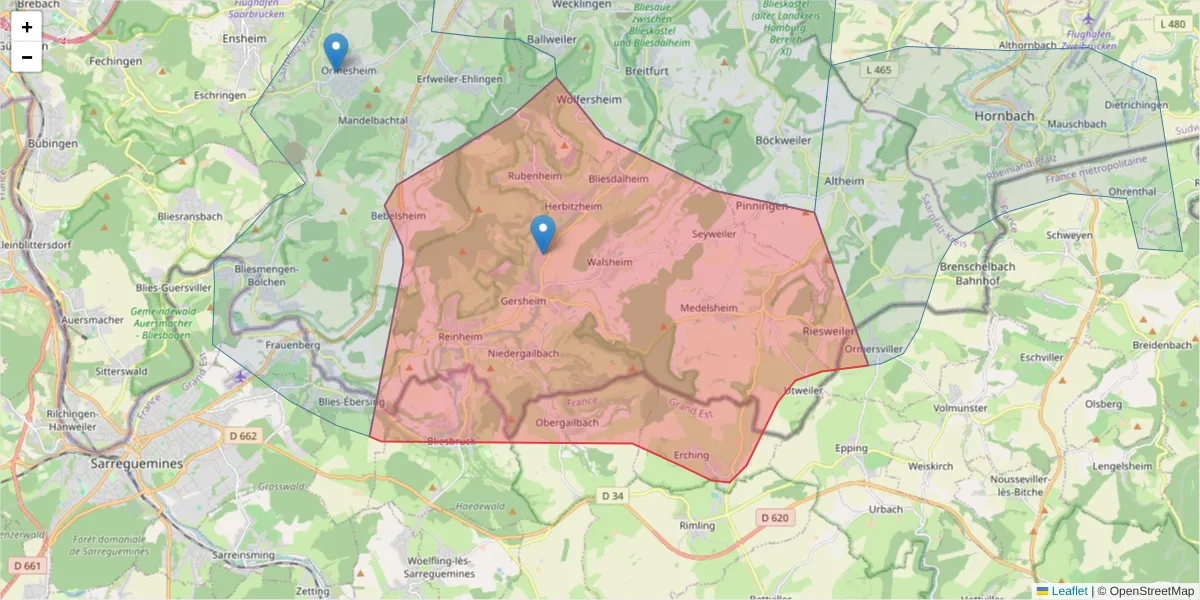 Karte des Postleitzahlen Bereichs  und der umliegenden Postleitzahlen in Deutschland
