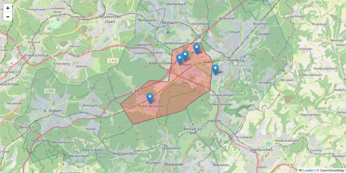 Karte des Postleitzahlen Bereichs  und der umliegenden Postleitzahlen in Deutschland