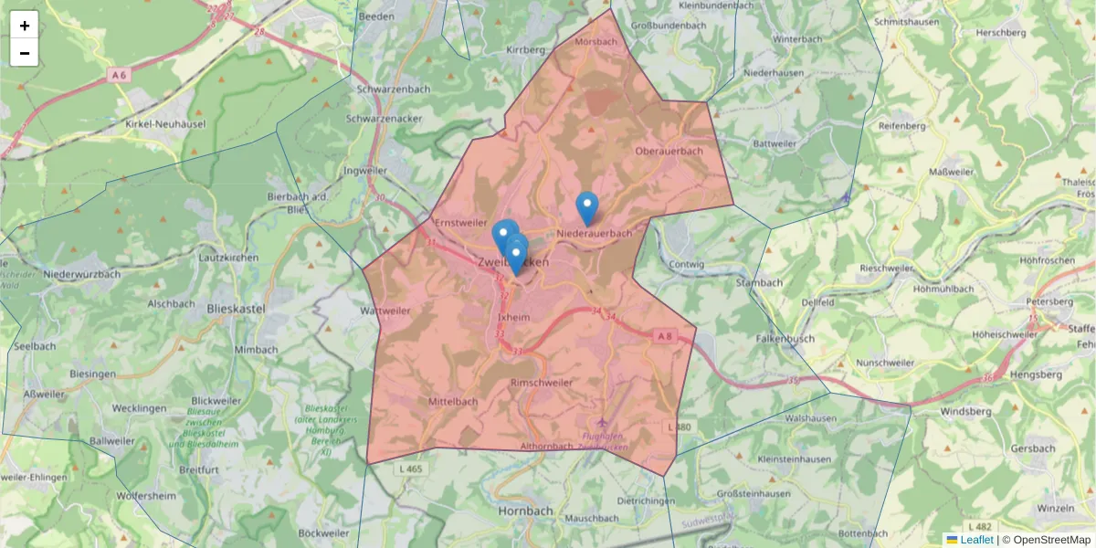 Karte des Postleitzahlen Bereichs  und der umliegenden Postleitzahlen in Deutschland
