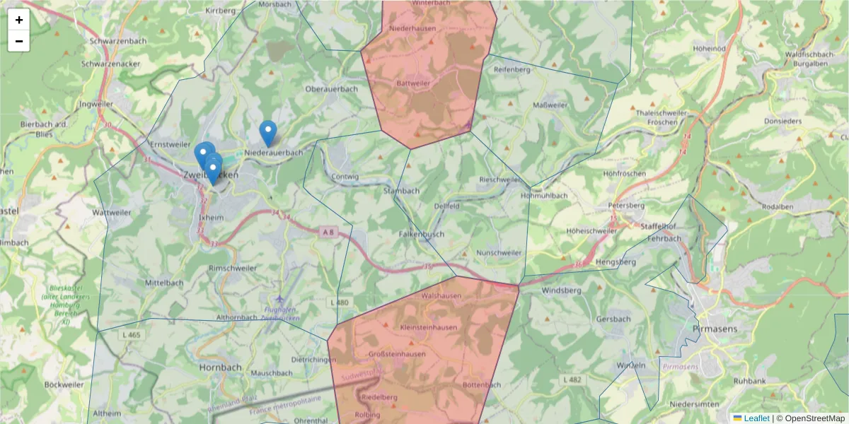 Karte des Postleitzahlen Bereichs  und der umliegenden Postleitzahlen in Deutschland