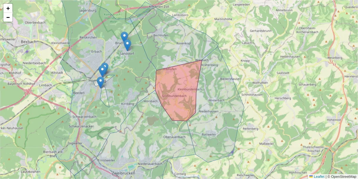 Karte des Postleitzahlen Bereichs  und der umliegenden Postleitzahlen in Deutschland