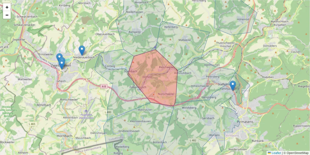Karte des Postleitzahlen Bereichs  und der umliegenden Postleitzahlen in Deutschland