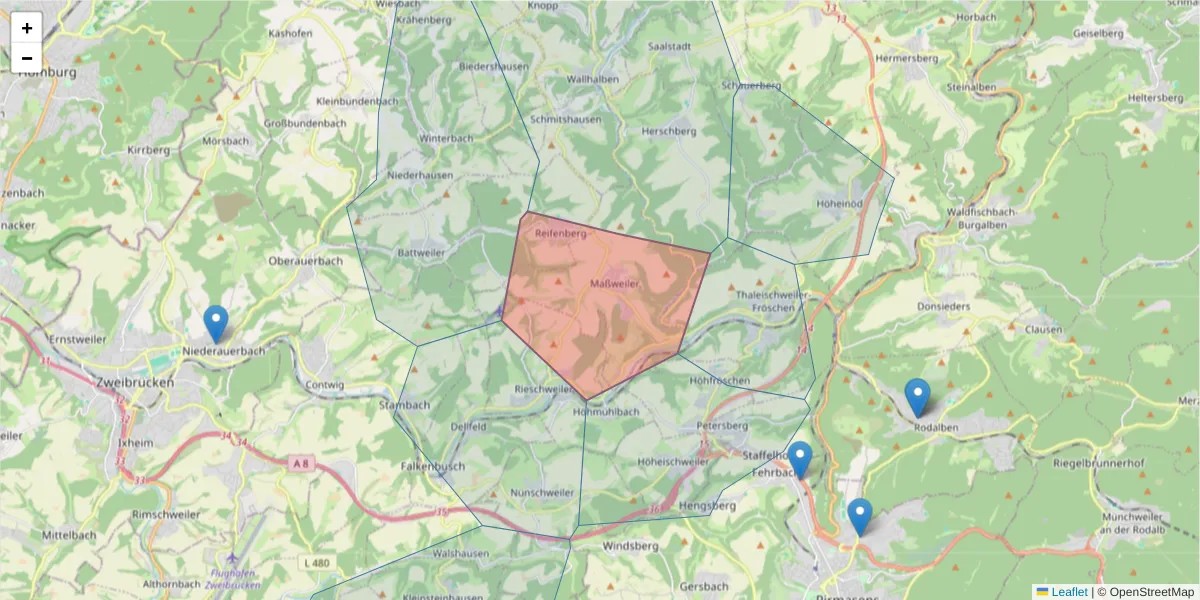 Karte des Postleitzahlen Bereichs  und der umliegenden Postleitzahlen in Deutschland