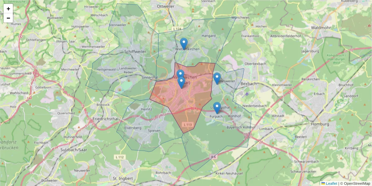 Karte des Postleitzahlen Bereichs  und der umliegenden Postleitzahlen in Deutschland