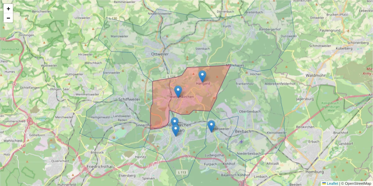 Karte des Postleitzahlen Bereichs  und der umliegenden Postleitzahlen in Deutschland