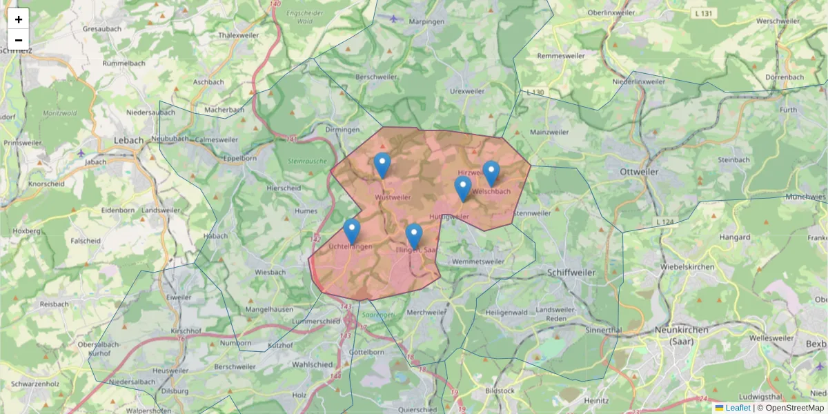 Karte des Postleitzahlen Bereichs  und der umliegenden Postleitzahlen in Deutschland