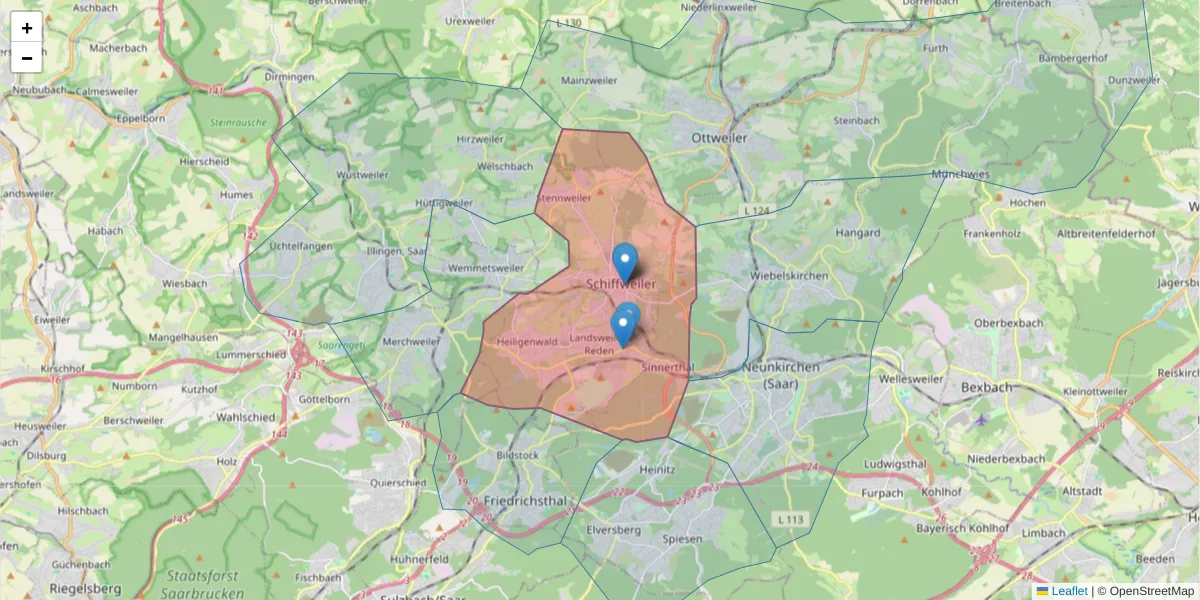 Karte des Postleitzahlen Bereichs  und der umliegenden Postleitzahlen in Deutschland