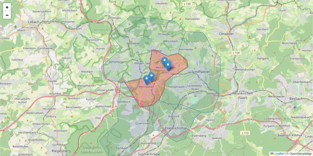 Karte des Postleitzahlen Bereichs  und der umliegenden Postleitzahlen in Deutschland
