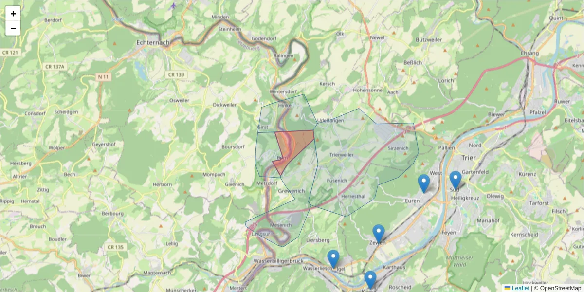 Karte des Postleitzahlen Bereichs  und der umliegenden Postleitzahlen in Deutschland