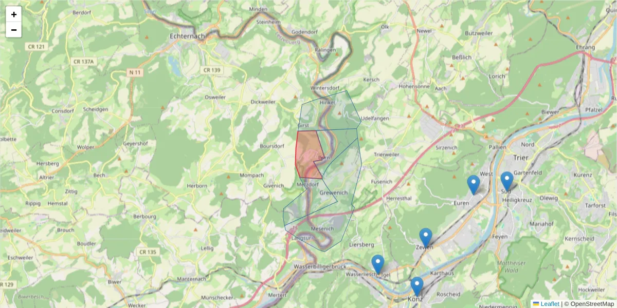 Karte des Postleitzahlen Bereichs  und der umliegenden Postleitzahlen in Deutschland