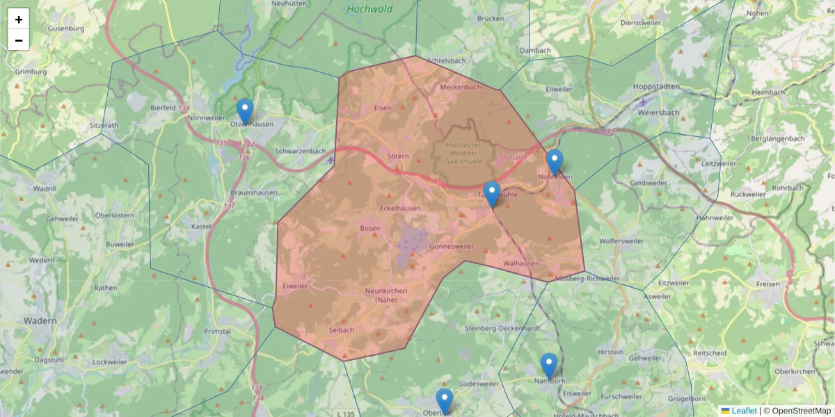 Karte des Postleitzahlen Bereichs  und der umliegenden Postleitzahlen in Deutschland