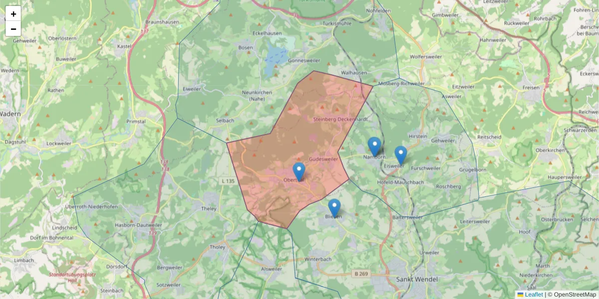 Karte des Postleitzahlen Bereichs  und der umliegenden Postleitzahlen in Deutschland