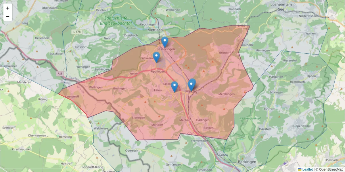 Karte des Postleitzahlen Bereichs  und der umliegenden Postleitzahlen in Deutschland