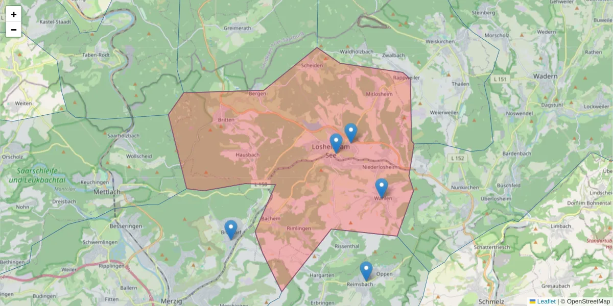 Karte des Postleitzahlen Bereichs  und der umliegenden Postleitzahlen in Deutschland