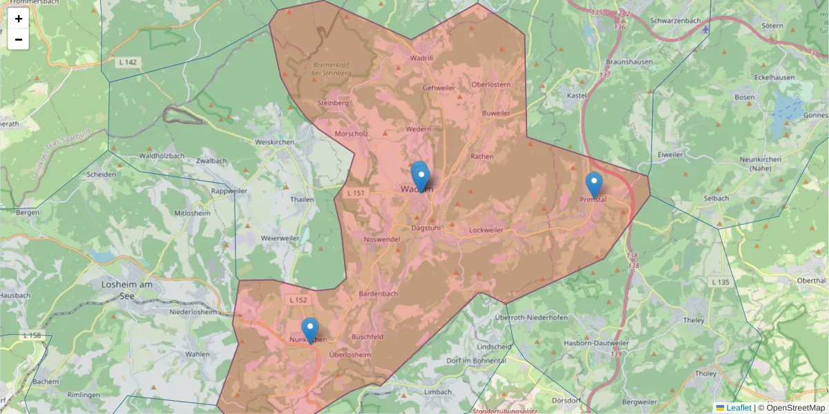 Karte des Postleitzahlen Bereichs  und der umliegenden Postleitzahlen in Deutschland