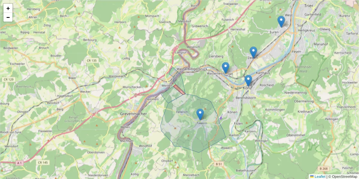 Karte des Postleitzahlen Bereichs  und der umliegenden Postleitzahlen in Deutschland