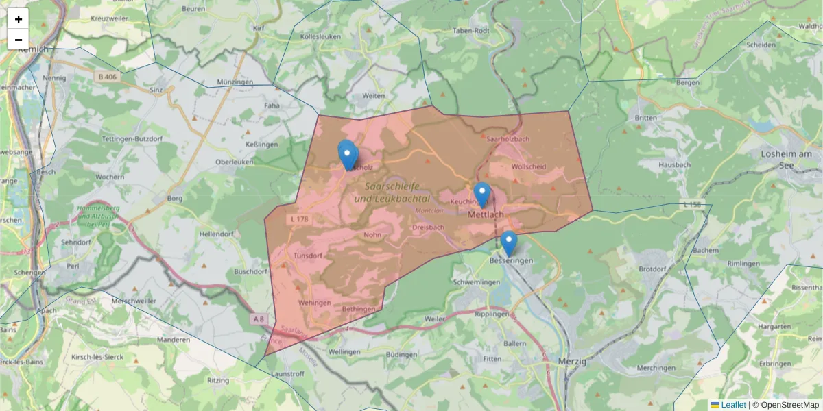 Karte des Postleitzahlen Bereichs  und der umliegenden Postleitzahlen in Deutschland
