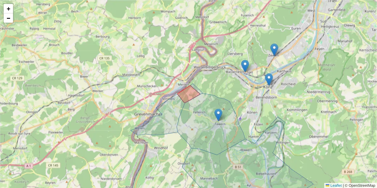 Karte des Postleitzahlen Bereichs  und der umliegenden Postleitzahlen in Deutschland