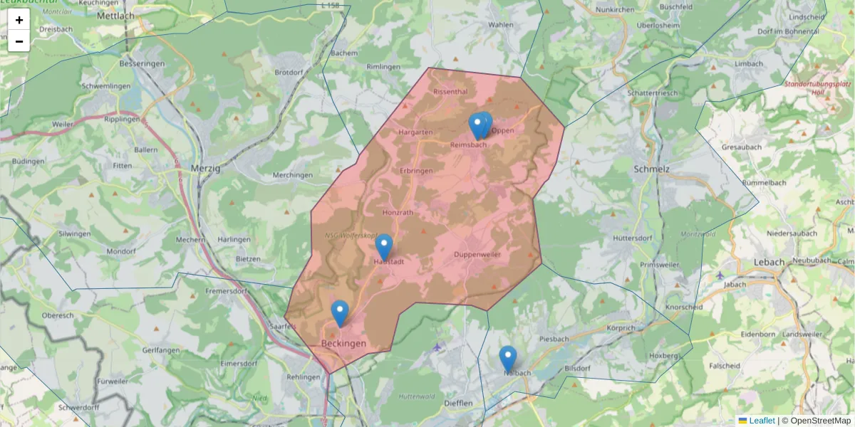 Karte des Postleitzahlen Bereichs  und der umliegenden Postleitzahlen in Deutschland