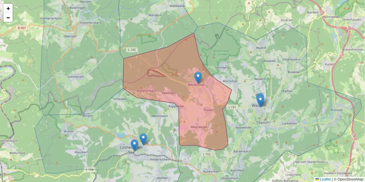 Karte des Postleitzahlen Bereichs  und der umliegenden Postleitzahlen in Deutschland