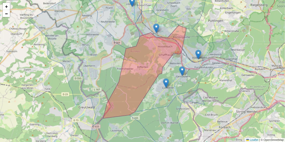 Karte des Postleitzahlen Bereichs  und der umliegenden Postleitzahlen in Deutschland