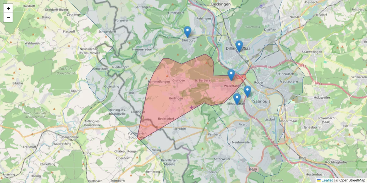 Karte des Postleitzahlen Bereichs  und der umliegenden Postleitzahlen in Deutschland