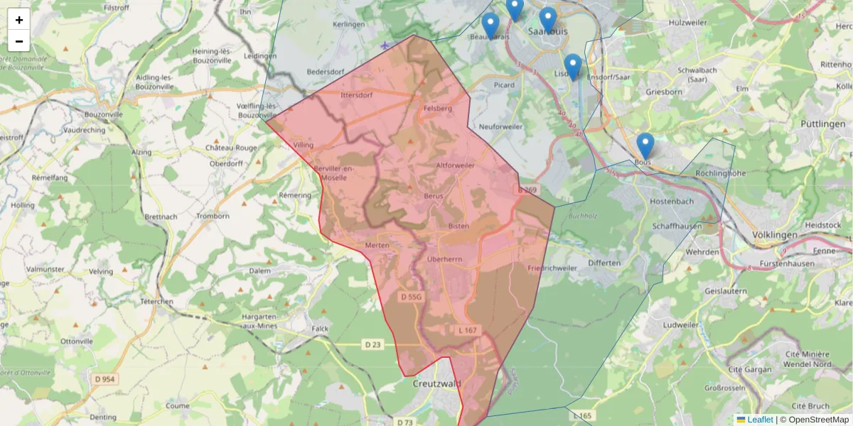 Karte des Postleitzahlen Bereichs  und der umliegenden Postleitzahlen in Deutschland