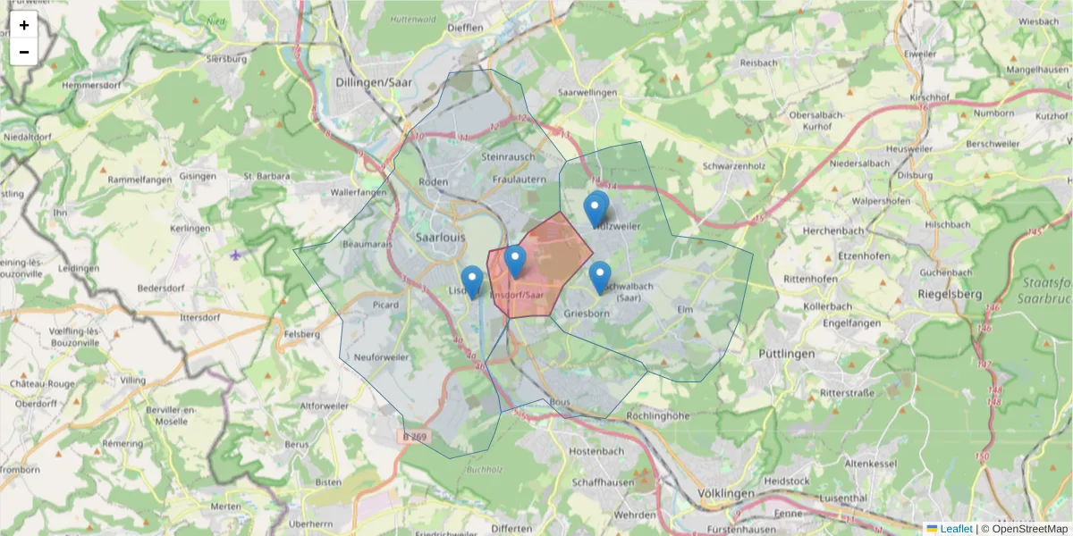 Karte des Postleitzahlen Bereichs  und der umliegenden Postleitzahlen in Deutschland