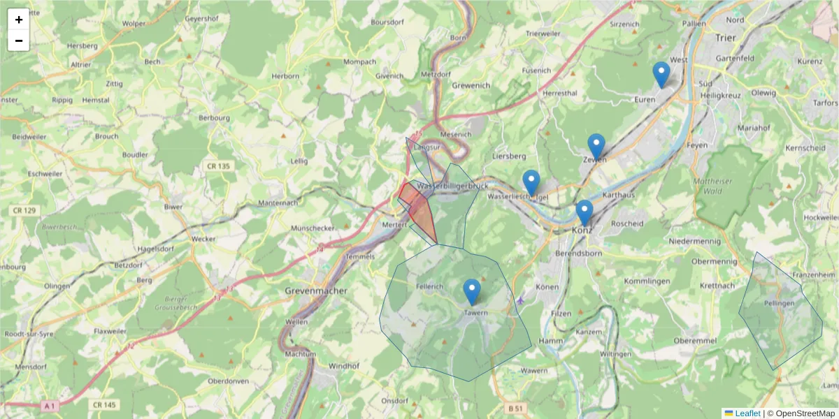 Karte des Postleitzahlen Bereichs  und der umliegenden Postleitzahlen in Deutschland