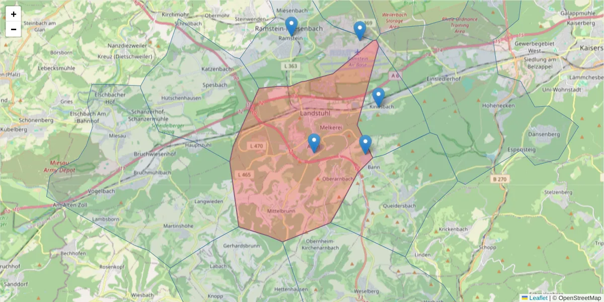 Karte des Postleitzahlen Bereichs  und der umliegenden Postleitzahlen in Deutschland