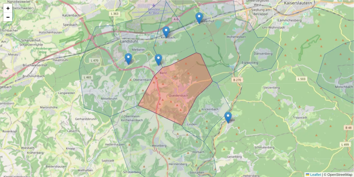 Karte des Postleitzahlen Bereichs  und der umliegenden Postleitzahlen in Deutschland