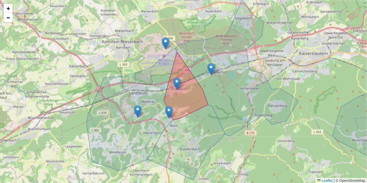 Karte des Postleitzahlen Bereichs  und der umliegenden Postleitzahlen in Deutschland