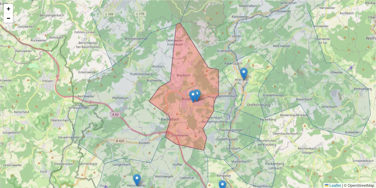 Karte des Postleitzahlen Bereichs  und der umliegenden Postleitzahlen in Deutschland