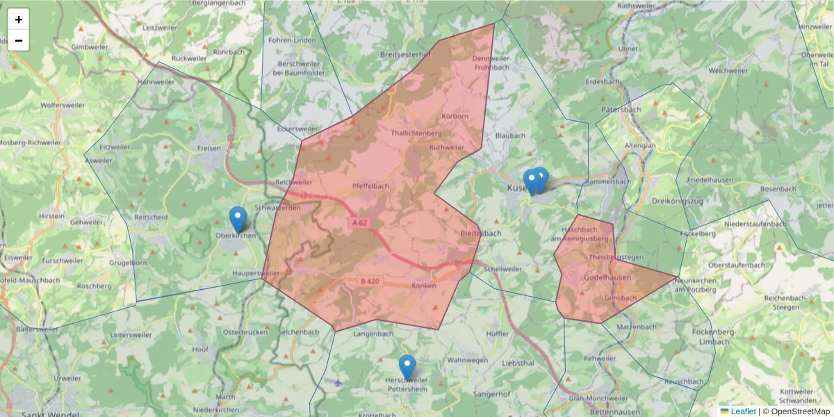 Karte des Postleitzahlen Bereichs  und der umliegenden Postleitzahlen in Deutschland