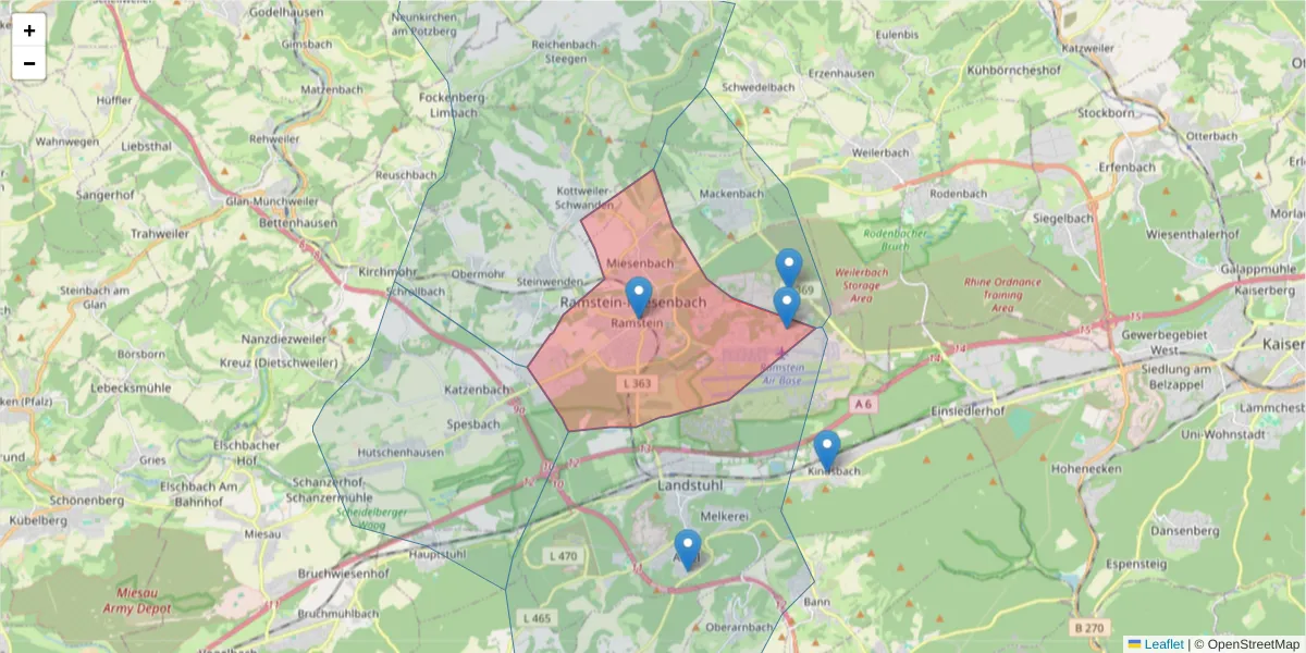 Karte des Postleitzahlen Bereichs  und der umliegenden Postleitzahlen in Deutschland