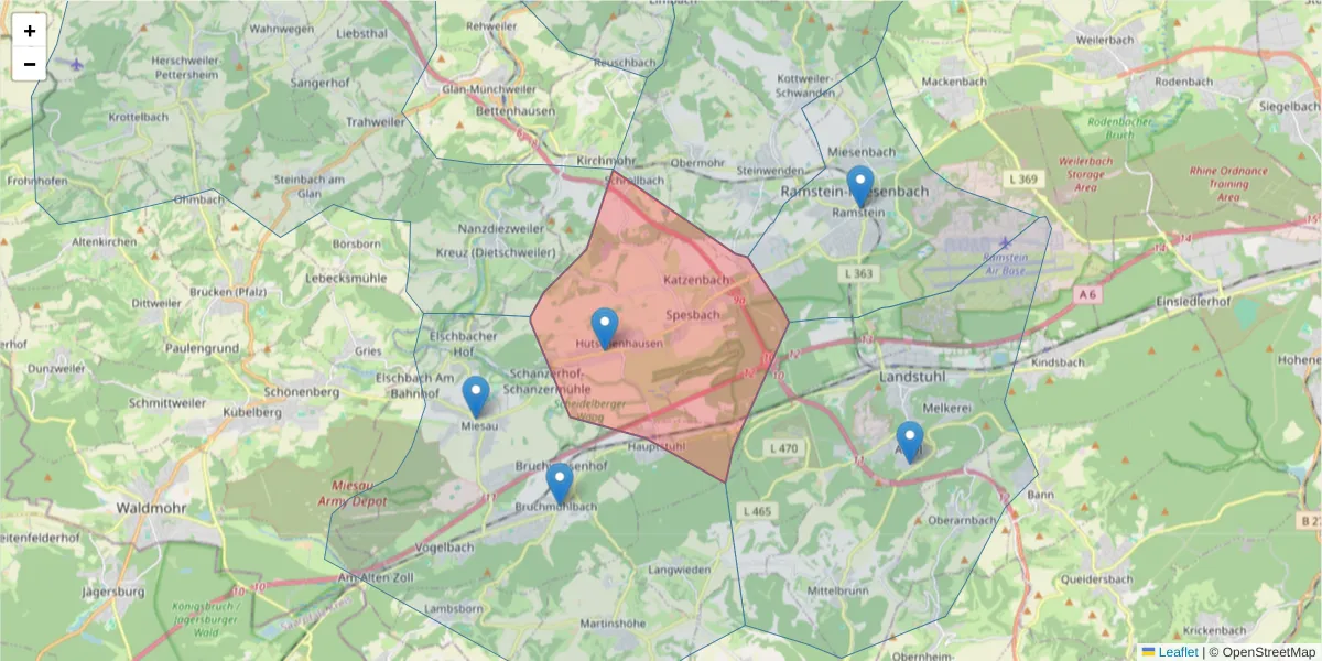 Karte des Postleitzahlen Bereichs  und der umliegenden Postleitzahlen in Deutschland