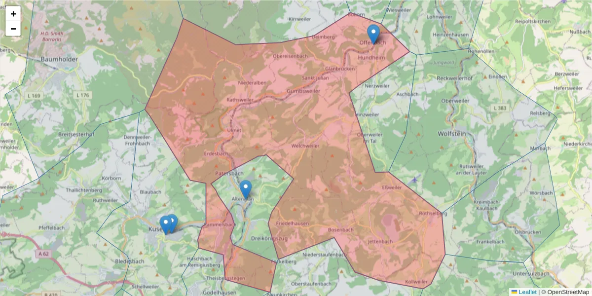Karte des Postleitzahlen Bereichs  und der umliegenden Postleitzahlen in Deutschland