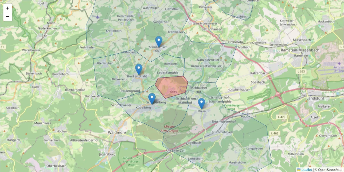 Karte des Postleitzahlen Bereichs  und der umliegenden Postleitzahlen in Deutschland