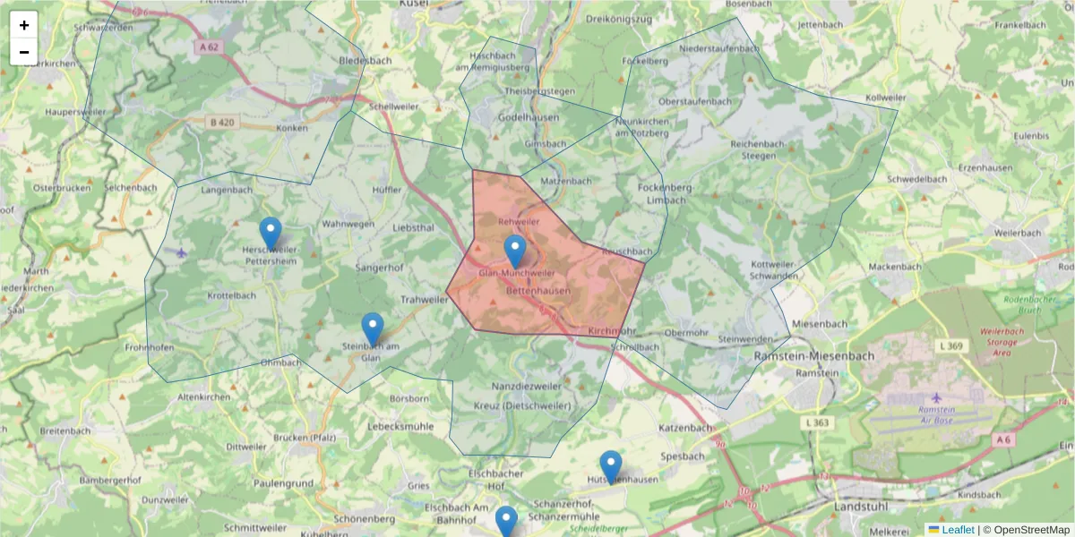 Karte des Postleitzahlen Bereichs  und der umliegenden Postleitzahlen in Deutschland