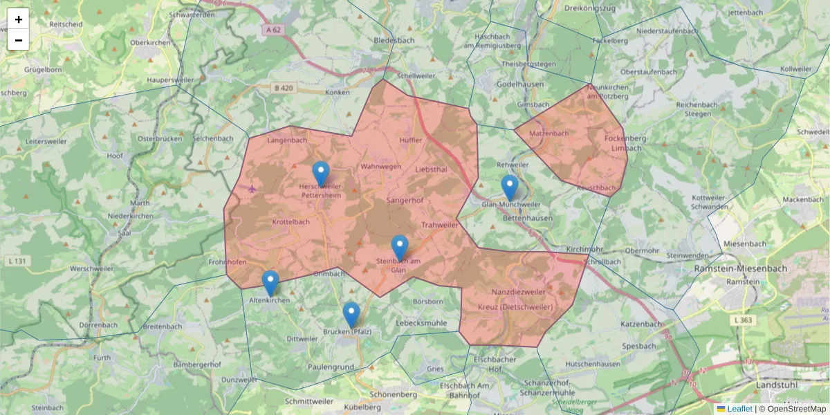 Karte des Postleitzahlen Bereichs  und der umliegenden Postleitzahlen in Deutschland