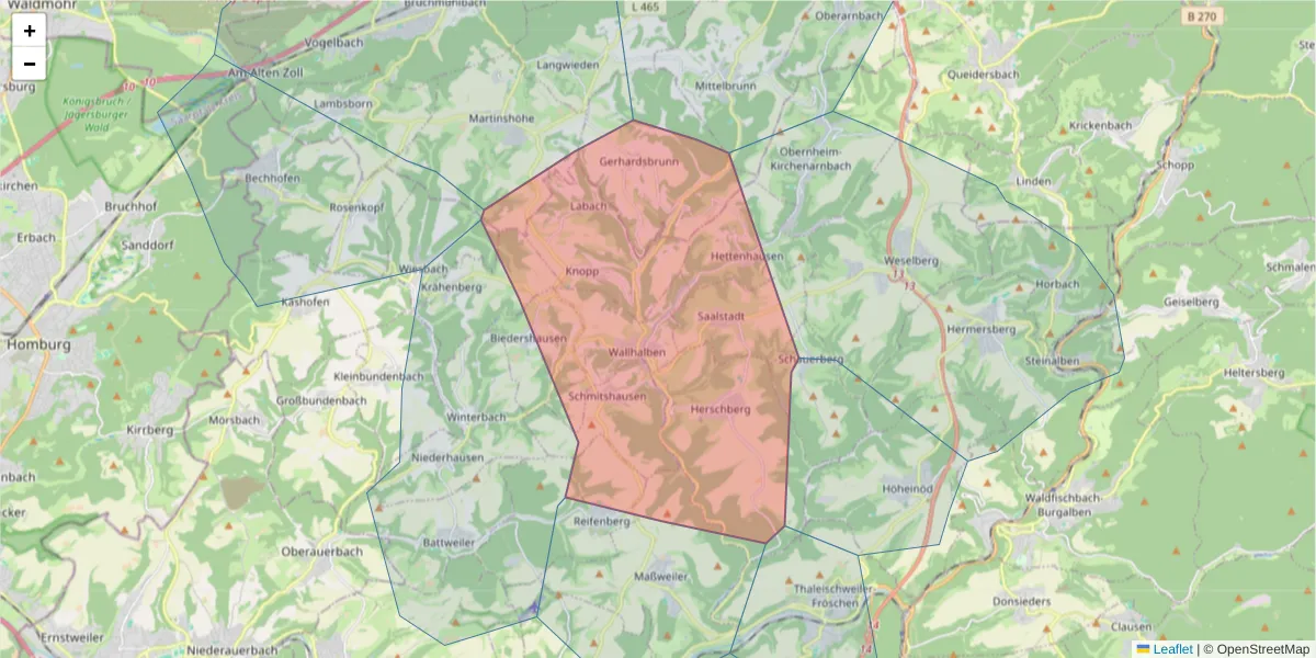 Karte des Postleitzahlen Bereichs  und der umliegenden Postleitzahlen in Deutschland