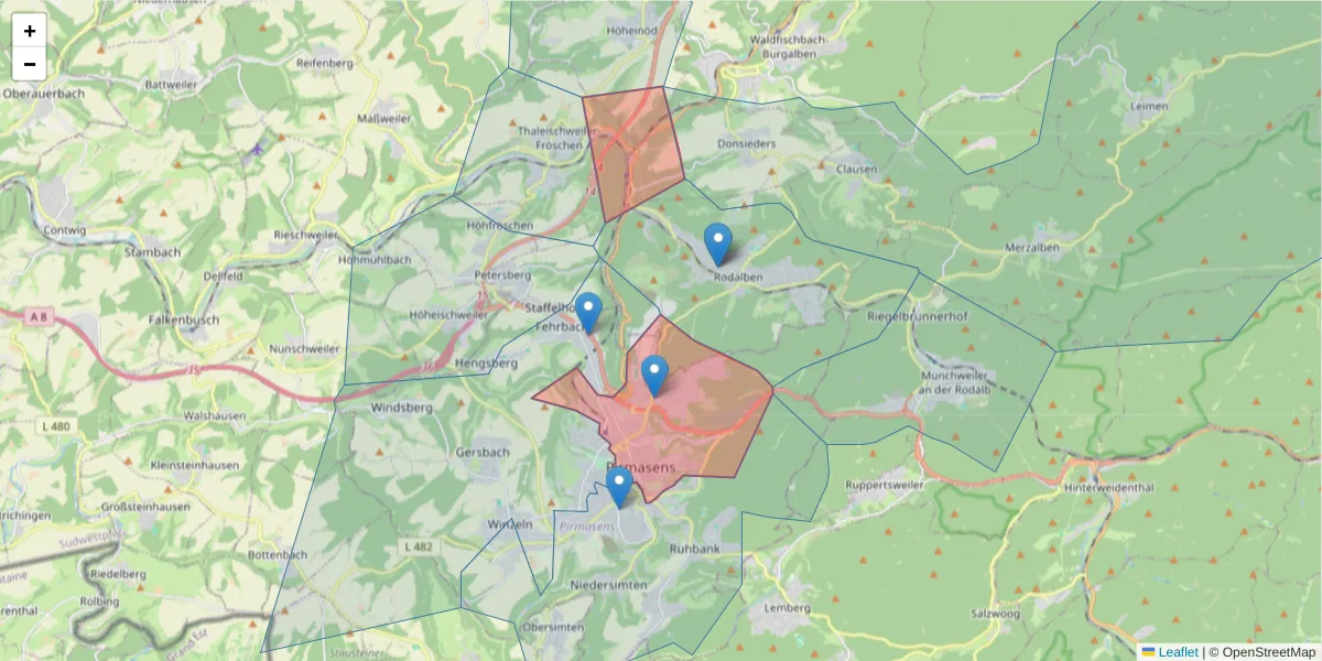 Karte des Postleitzahlen Bereichs  und der umliegenden Postleitzahlen in Deutschland